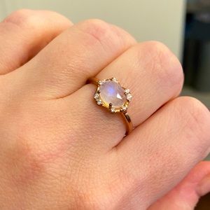 Moon Magic Rainbow Moonstone Rose Gold Diamond Ring 8